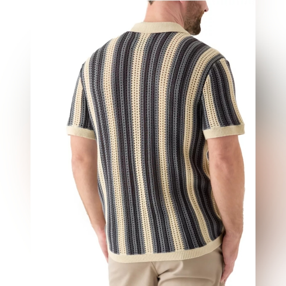 NWT Lucky Brand Men's Stripe Button Through Sweater In Whitecap Gray - Size M - Picture 2 of 11